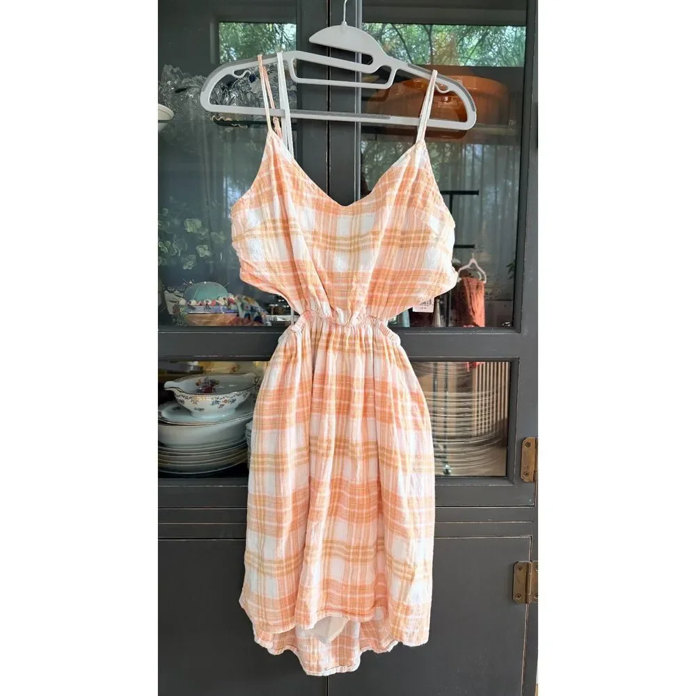 American Eagle Outfitters Pink and Peach Plaid Sundress - M NWT